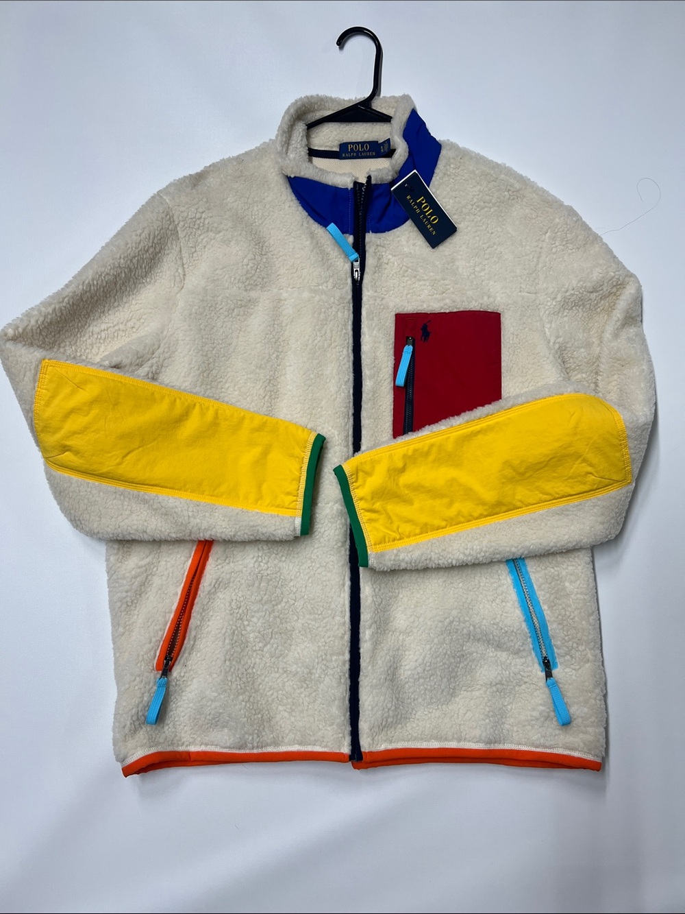Polo by Ralph Lauren Cream Sherpa Jacket with Colorblock Accents - Men’s XL